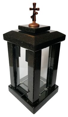 Lampa granitowa na grobie, granit Gabro, prawosławny